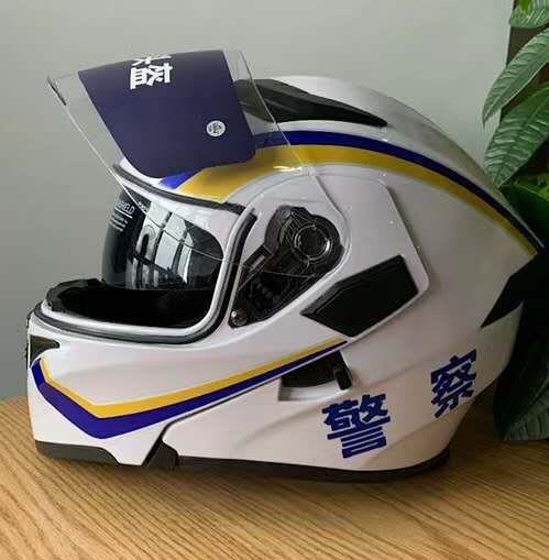 交警用摩托车骑行揭面款双镜片头盔-四季